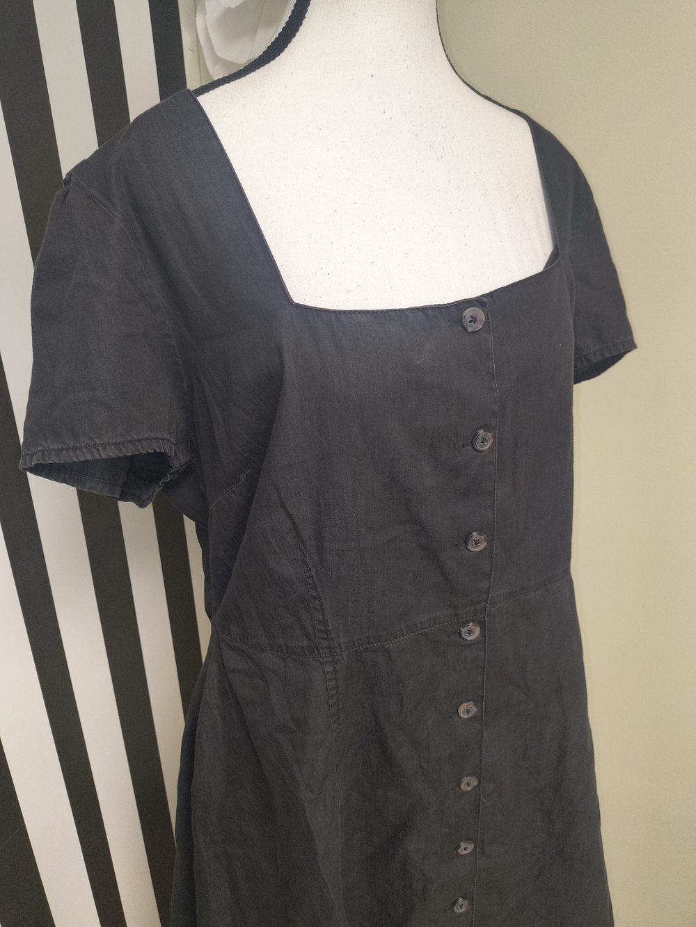 ASOS Curve Black Button-Front Square Neck Mini Dress - Picture 3 of 4